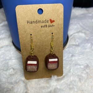 Handmade Brown and Red Backpack Earrings